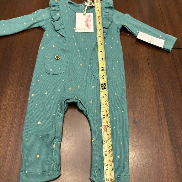 NWT Jessica Simpson Green Romper w/Gold Stars Size 3-6 Months - Picture 13 of 14
